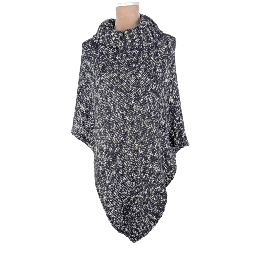 EILEEN FISHER Funnel Neck Poncho Sweater Marled Cotton Knit Classic Staple